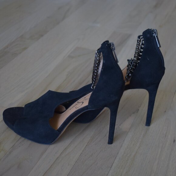 Jessica Simpson Rexa Dress Faux Suede Sandals with Chain in Black - Picture 3 of 8